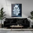 Cute Ghost Glass Wall Art – Playful Spirit with Smoke Effects UV Printed Panel-KAFCD226