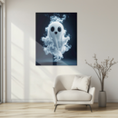 Cute Ghost Glass Wall Art – Playful Spirit with Smoke Effects UV Printed Panel-KAFCD226