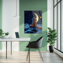 Cute Astronaut Sitting on Moon Surface Glass Wall Art – Whimsical Space-Themed UV Printed Panel-KAFCD227