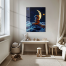 Cute Astronaut Sitting on Moon Surface Glass Wall Art – Whimsical Space-Themed UV Printed Panel-KAFCD227