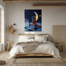 Cute Astronaut Sitting on Moon Surface Glass Wall Art – Whimsical Space-Themed UV Printed Panel-KAFCD227