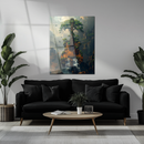 Nature Guitar Glass Wall Art – Acoustic Guitar with Trees and Waterfalls UV Printed Tempered Panel-KAFCD228