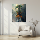 Nature Guitar Glass Wall Art – Acoustic Guitar with Trees and Waterfalls UV Printed Tempered Panel-KAFCD228