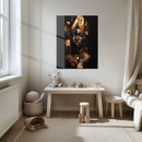 African Queen Abstract Glass Wall Art – Geometric Portrait in Copper and Black UV Printed Decor-KAFCD229