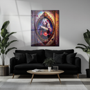 Fantasy Queen Glass Wall Art – Gothic Princess with Red Orb in Ornate Frame, Mystical Fantasy Decor-KAFCD232