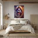 Fantasy Queen Glass Wall Art – Gothic Princess with Red Orb in Ornate Frame, Mystical Fantasy Decor-KAFCD232