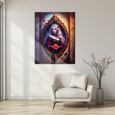 Fantasy Queen Glass Wall Art – Gothic Princess with Red Orb in Ornate Frame, Mystical Fantasy Decor-KAFCD232