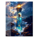 Magical Mermaid in Lighthouse UV Glass Wall Art – Fantasy Ocean Decor-KAFCD233
