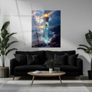 Magical Mermaid in Lighthouse UV Glass Wall Art – Fantasy Ocean Decor-KAFCD233