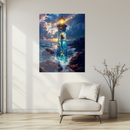 Magical Mermaid in Lighthouse UV Glass Wall Art – Fantasy Ocean Decor-KAFCD233
