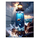 Blue Mermaid Lighthouse UV Glass Wall Art – Ocean Fantasy Home Decor-KAFCD234