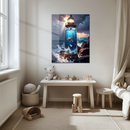 Blue Mermaid Lighthouse UV Glass Wall Art – Ocean Fantasy Home Decor-KAFCD234