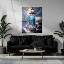 Blue Mermaid Lighthouse UV Glass Wall Art – Ocean Fantasy Home Decor-KAFCD234