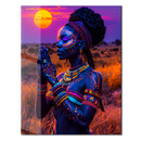 Tribal Sunset UV Glass Wall Art – Neon Ethnic Portrait with Vibrant Glow-KAFCD235