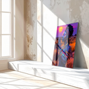Tribal Sunset UV Glass Wall Art – Neon Ethnic Portrait with Vibrant Glow-KAFCD235
