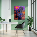 Tribal Sunset UV Glass Wall Art – Neon Ethnic Portrait with Vibrant Glow-KAFCD235