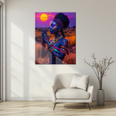 Tribal Sunset UV Glass Wall Art – Neon Ethnic Portrait with Vibrant Glow-KAFCD235
