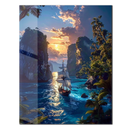 Sunset Voyage UV Glass Wall Art – Majestic Sailing Ship in Tropical Waters-KAFCD236