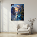 Sunset Voyage UV Glass Wall Art – Majestic Sailing Ship in Tropical Waters-KAFCD236