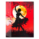 Moonlit Tribal Dancer UV Glass Wall Art – Silhouette Against Fiery Red Moonlight-KAFCD237