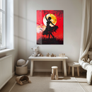 Moonlit Tribal Dancer UV Glass Wall Art – Silhouette Against Fiery Red Moonlight-KAFCD237