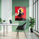 Moonlit Tribal Dancer UV Glass Wall Art – Silhouette Against Fiery Red Moonlight-KAFCD237