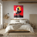 Moonlit Tribal Dancer UV Glass Wall Art – Silhouette Against Fiery Red Moonlight-KAFCD237