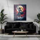 Mystic Moon Dancer UV Glass Wall Art – Elegant Silhouette in Front of Glowing Full Moon-KAFCD238