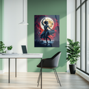 Mystic Moon Dancer UV Glass Wall Art – Elegant Silhouette in Front of Glowing Full Moon-KAFCD238