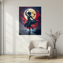 Mystic Moon Dancer UV Glass Wall Art – Elegant Silhouette in Front of Glowing Full Moon-KAFCD238