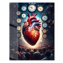 Beating Heart and Time Clocks UV Glass Wall Art – Surreal Crowd & Symbolic Concept Print-KAFCD239