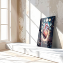 Beating Heart and Time Clocks UV Glass Wall Art – Surreal Crowd & Symbolic Concept Print-KAFCD239