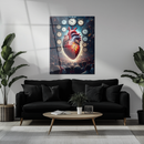 Beating Heart and Time Clocks UV Glass Wall Art – Surreal Crowd & Symbolic Concept Print-KAFCD239