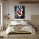 Beating Heart and Time Clocks UV Glass Wall Art – Surreal Crowd & Symbolic Concept Print-KAFCD239