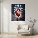 Beating Heart and Time Clocks UV Glass Wall Art – Surreal Crowd & Symbolic Concept Print-KAFCD239