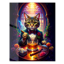 Elegant Cat with Cigar and Whiskey UV Glass Wall Art – Aristocratic Feline Portrait Print-KAFCD240