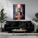 Elegant Cat with Cigar and Whiskey UV Glass Wall Art – Aristocratic Feline Portrait Print-KAFCD240