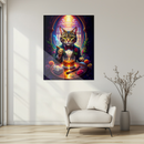 Elegant Cat with Cigar and Whiskey UV Glass Wall Art – Aristocratic Feline Portrait Print-KAFCD240