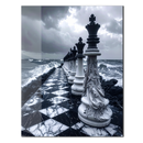 Ocean Chess Queens UV Glass Wall Art – Surreal Stormy Marble Board Fantasy Print-KAFCD241
