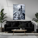Ocean Chess Queens UV Glass Wall Art – Surreal Stormy Marble Board Fantasy Print-KAFCD241