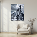 Ocean Chess Queens UV Glass Wall Art – Surreal Stormy Marble Board Fantasy Print-KAFCD241