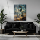 Time Portal Castle UV Glass Wall Art – Surreal Fantasy Hourglass Landscape Print-KAFCD244