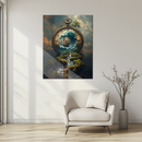 Ocean Voyage Through Time UV Glass Wall Art – Surreal Ship in Pocket Watch Fantasy Design-KAFCD245