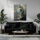 Ocean Voyage Through Time UV Glass Wall Art – Surreal Ship in Pocket Watch Fantasy Design-KAFCD245