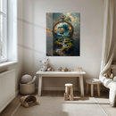 Ocean Voyage Through Time UV Glass Wall Art – Surreal Ship in Pocket Watch Fantasy Design-KAFCD245