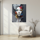Floral Visage UV Glass Wall Art – Abstract Woman Face with Colorful Botanical Accents-KAFCD246