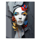 Floral Visage UV Glass Wall Art – Abstract Woman Face with Colorful Botanical Accents-KAFCD246