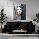 Floral Visage UV Glass Wall Art – Abstract Woman Face with Colorful Botanical Accents-KAFCD246