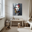 Floral Visage UV Glass Wall Art – Abstract Woman Face with Colorful Botanical Accents-KAFCD246