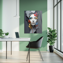 Floral Visage UV Glass Wall Art – Abstract Woman Face with Colorful Botanical Accents-KAFCD246